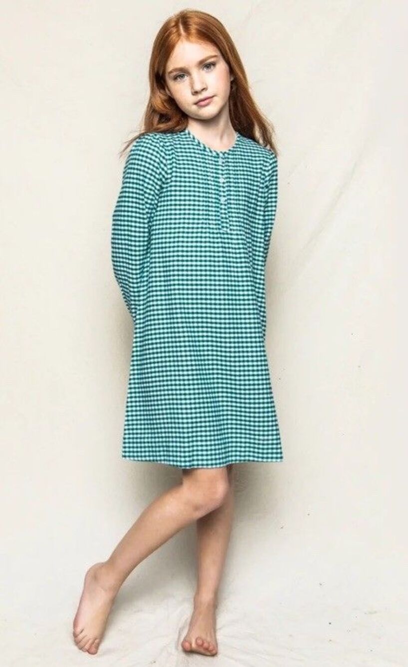 Petite Plume Green Gingham Beatrice Flannel Nightgown Girls Size 12